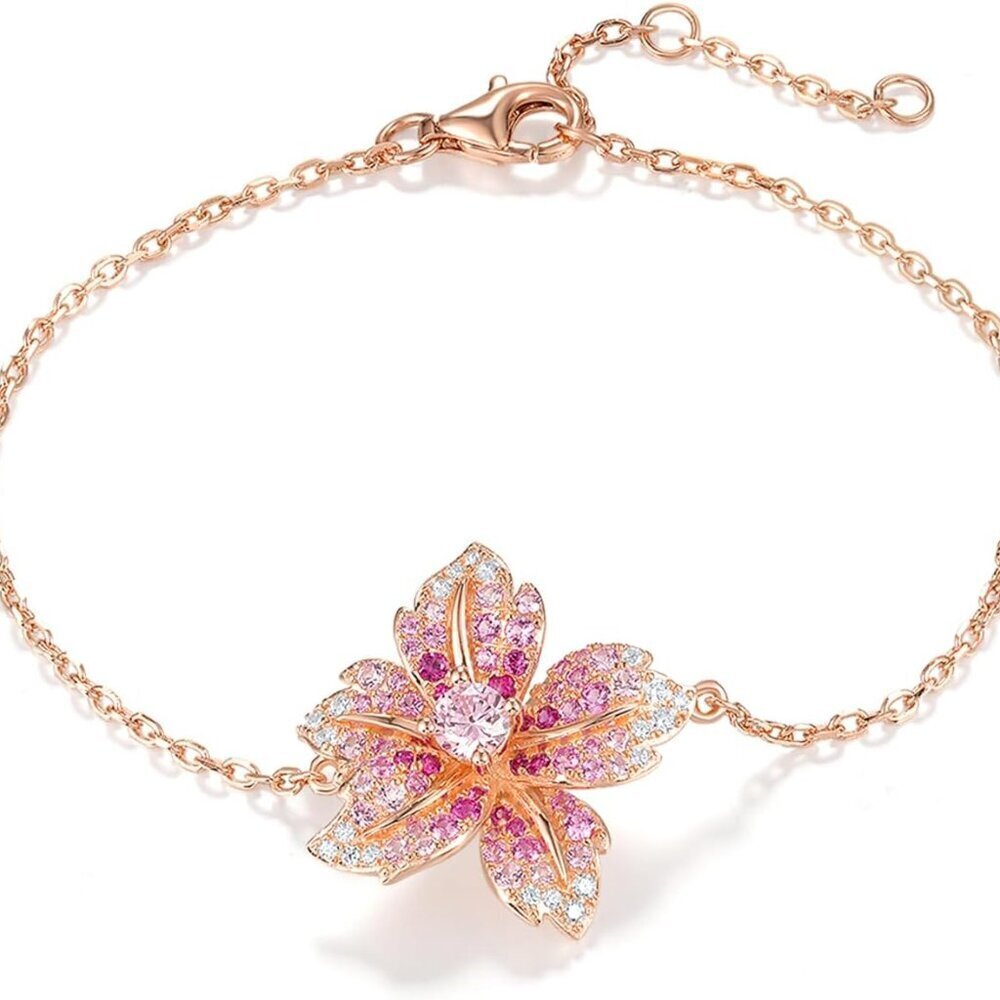 Sterling Silver Bracelet Women Pink Lily Gemstone Rope Chain Gift Perfect Size